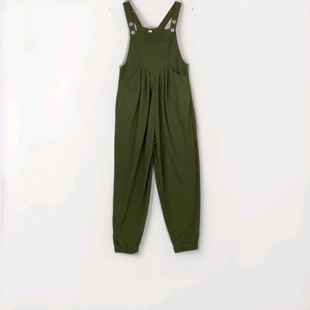 Halara Overalls Womens Small Green Knit Relaxed Fit Sleeveless Jumpsuit‎ Pockets